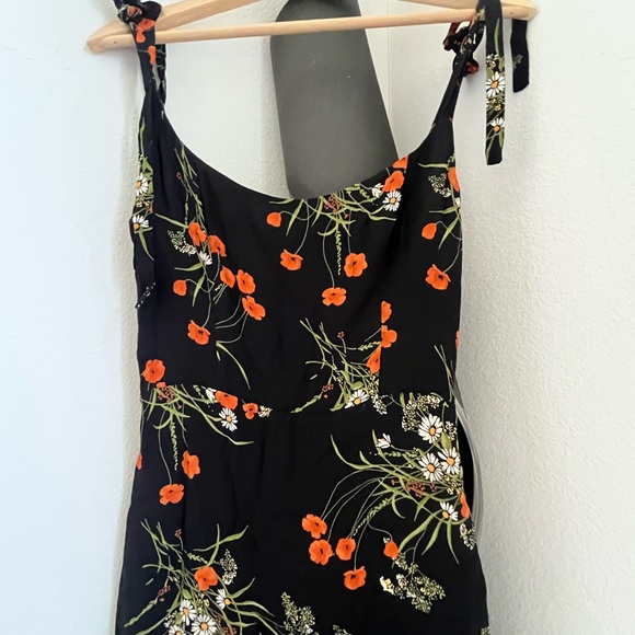 Reformation Black Midi Dress with Orange Floral Print in 4 - Picture 2 of 5
